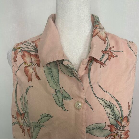 Tommy Bahama Women’s Large Top Button Front Tie 100% Silk Tropical Floral - Picture 2 of 10